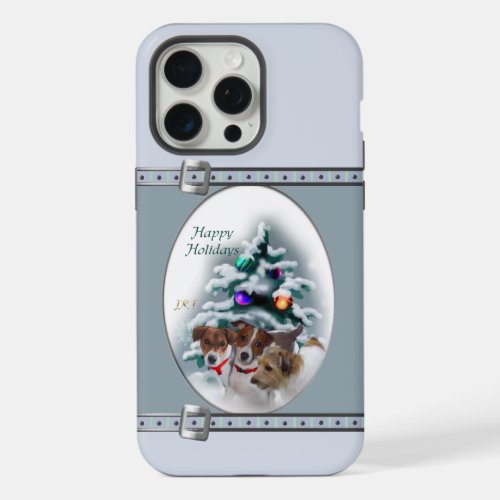 Jack Russell Terrier Cute Blue Christmas Holidays iPhone 15 Pro Max Case