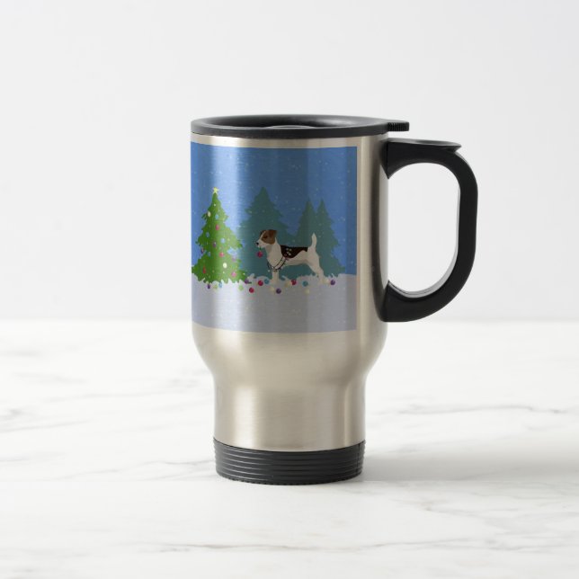 Jack Russell Terrier Decorating Christmas Tree Travel Mug (Right)