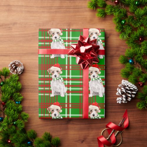 Jack Russell Terrier Dog and Plaid Christmas Wrapp Wrapping Paper