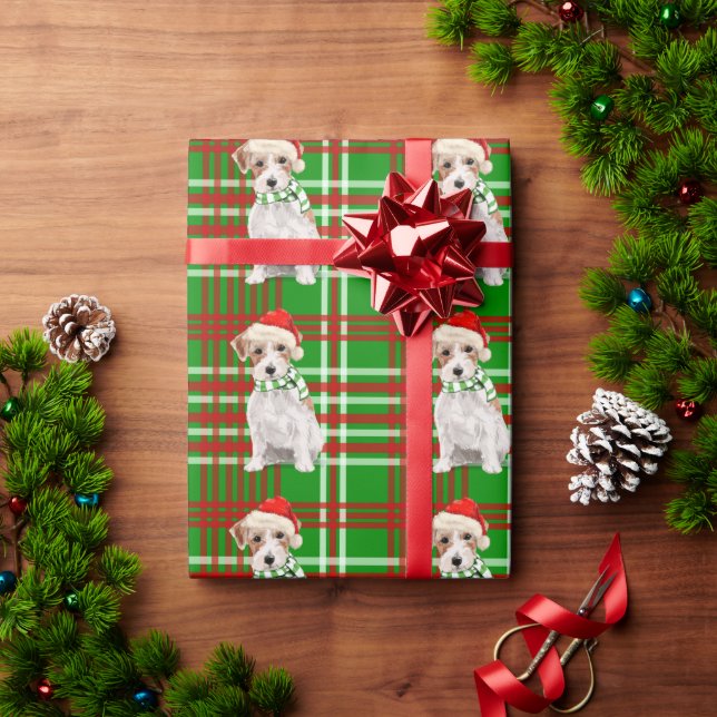 Jack Russell Terrier Dog and Plaid Christmas Wrapp Wrapping Paper (Holiday Gift)