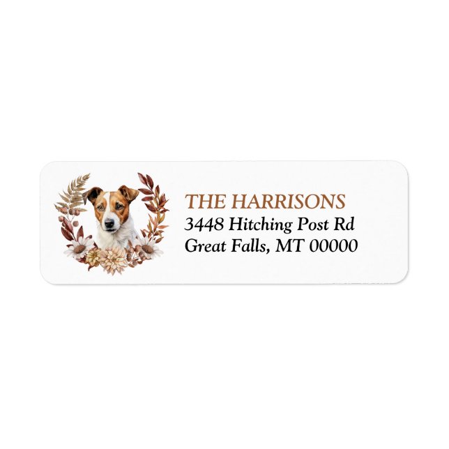 Jack Russell Terrier Dog Autumn Wreath Label (Front)