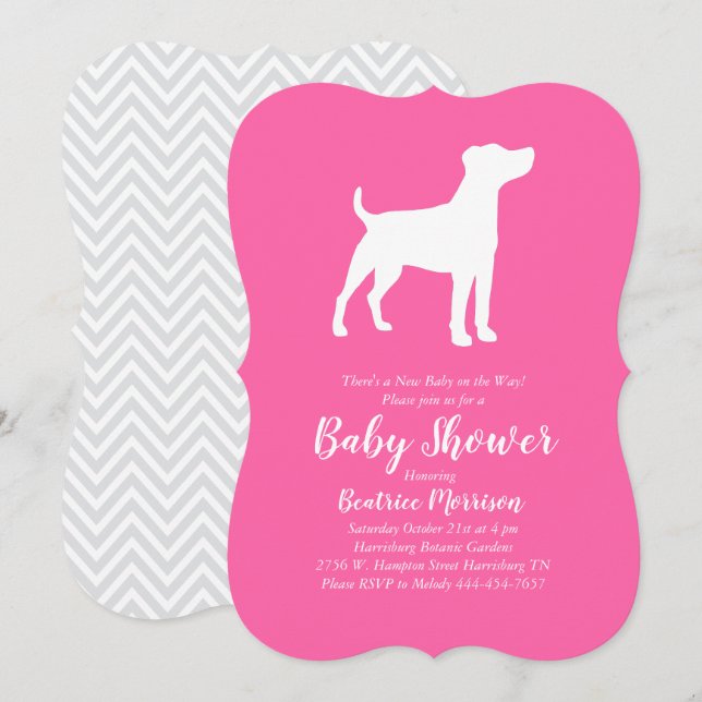 Jack Russell Terrier Dog Baby Shower Pink Girl Invitation (Front/Back)