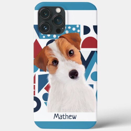 Jack Russell Terrier Dog Blue and Red Geometric  iPhone 13 Pro Max Case
