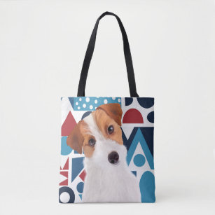 Jack Russell Terrier Dog Blue and Red Geometric  Tote Bag