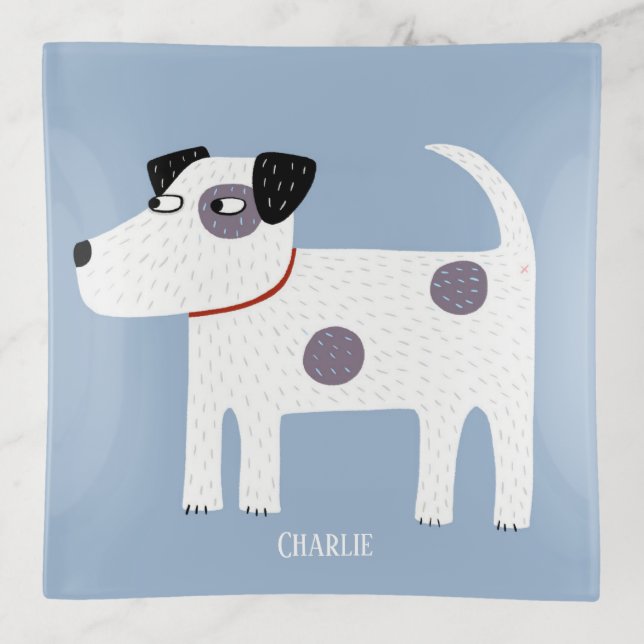 Jack Russell Terrier Dog Blue Trinket Tray (Front)