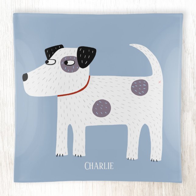 Jack Russell Terrier Dog Blue Trinket Tray (Jack Russell Terrier dog personalized custom name fun trinket tray)