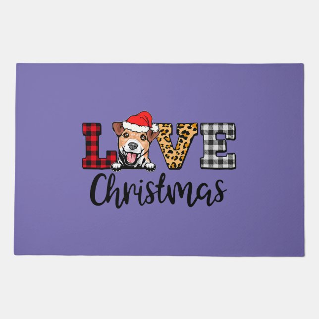 Jack Russell Terrier Dog Christmas Leopard Buffalo Doormat (Front)