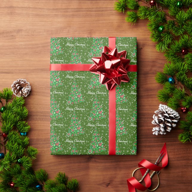 Jack Russell Terrier Dog Christmas Tree Green Wrapping Paper (Holiday Gift)