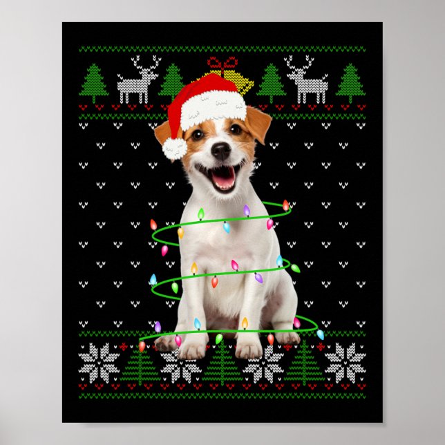 Jack Russell Terrier Dog Christmas Tree Lights Pup Poster (Front)