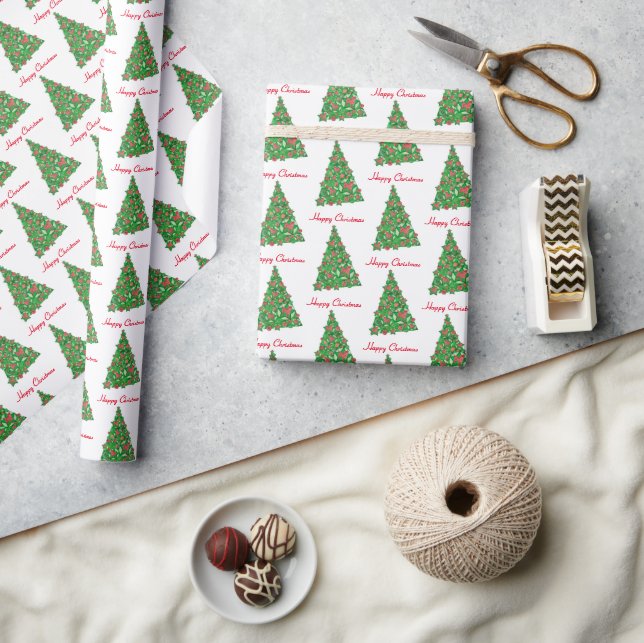 Jack Russell Terrier Dog Christmas Tree White Wrapping Paper (Crafts)