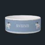 Jack Russell Terrier Dog Custom Name Bowl<br><div class="desc">Little black and white terrier dogs on a blue background.
Customize by changing the pet name.</div>