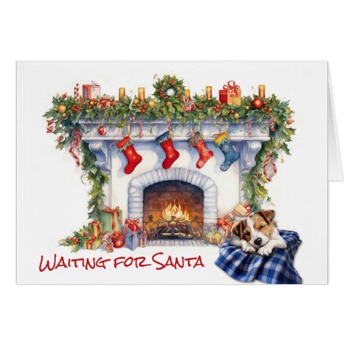 Jack Russell Terrier Dog Fireplace Wait for Santa