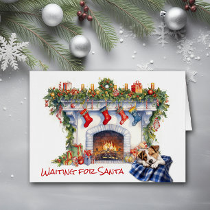 Jack Russell Terrier Dog Fireplace Wait for Santa Cards
