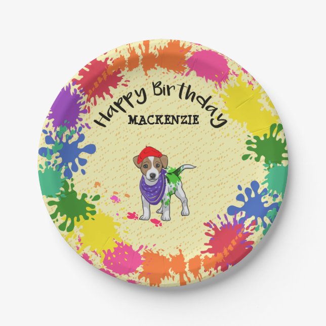 Jack Russell Terrier Dog Fun Paint Art Party     Paper Plates (Front)