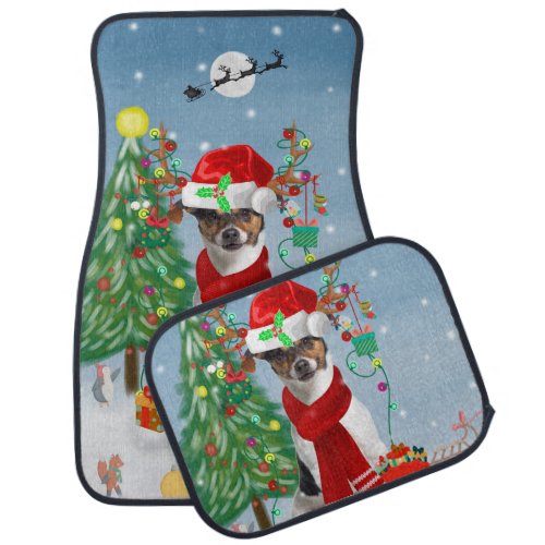 Jack Russell Terrier Dog in Snow Christmas Gifts   Car Floor Mat