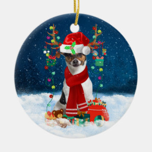 Jack Russell Terrier Dog in Snow Christmas Gifts Ceramic Ornament