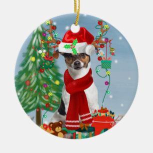Jack Russell Terrier Dog in Snow Christmas Gifts Ceramic Ornament
