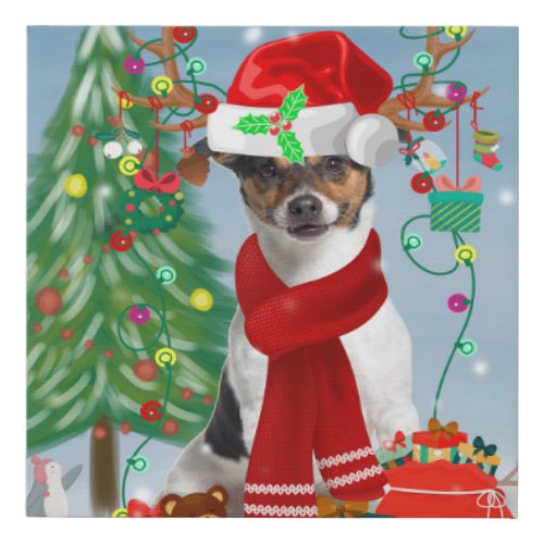 Jack Russell Terrier Dog in Snow Christmas Gifts   Faux Canvas Print