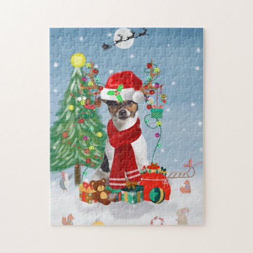 Jack Russell Terrier Dog in Snow Christmas Gifts   Jigsaw Puzzle