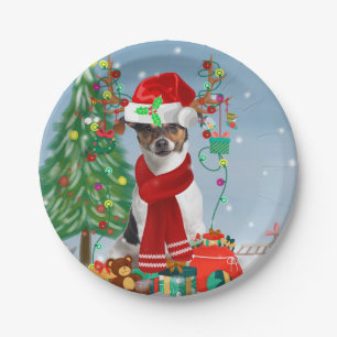 Jack Russell Terrier Dog in Snow Christmas Gifts Paper Plates