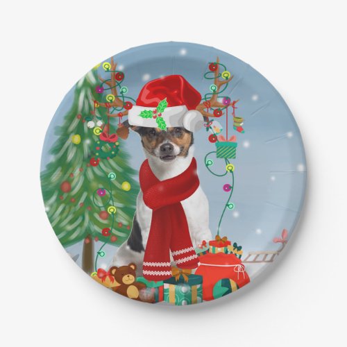 Jack Russell Terrier Dog in Snow Christmas Gifts  Paper Plates