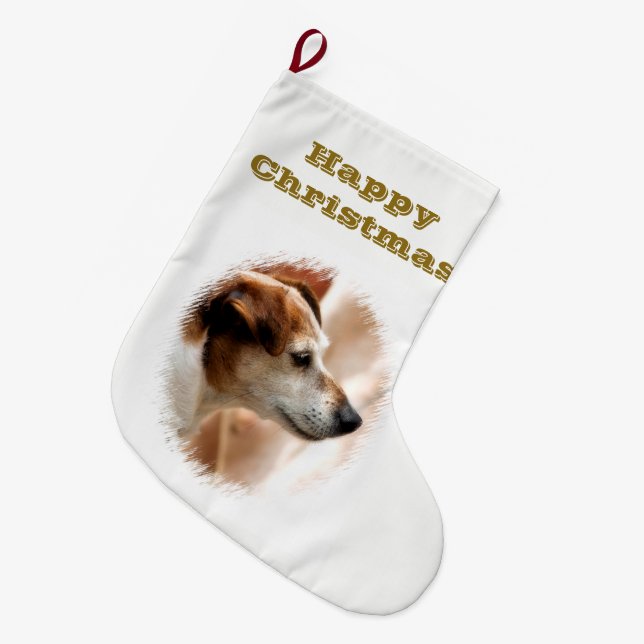 JACK RUSSELL TERRIER DOG LARGE CHRISTMAS STOCKING (Front (Hanging))