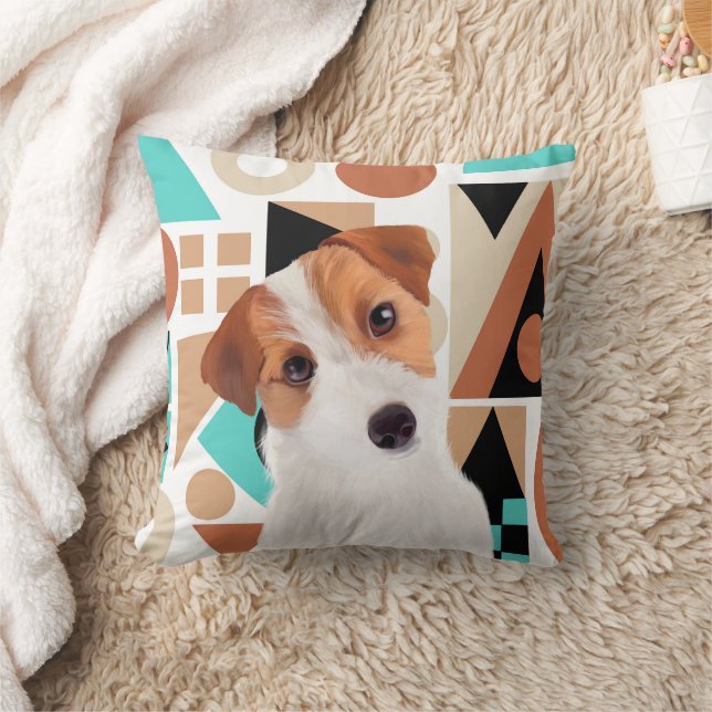 Jack Russell Terrier Dog Orange Geometric  Throw Pillow (Blanket)
