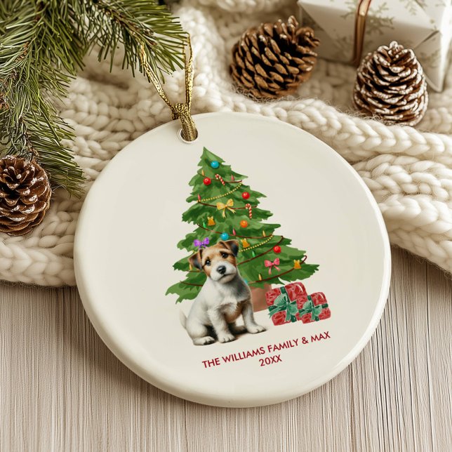 Jack Russell Terrier Dog Personalized Christmas  Ceramic Ornament (Creator Uploaded)