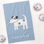 Jack Russell Terrier Dog Personalized Kitchen Towel<br><div class="desc">A cute but feisty Jack Russell Terrier dog on a blue background.  These lovely little pups are also known as Parson Russell Terriers.
Text can be removed or changed to personalize further.</div>