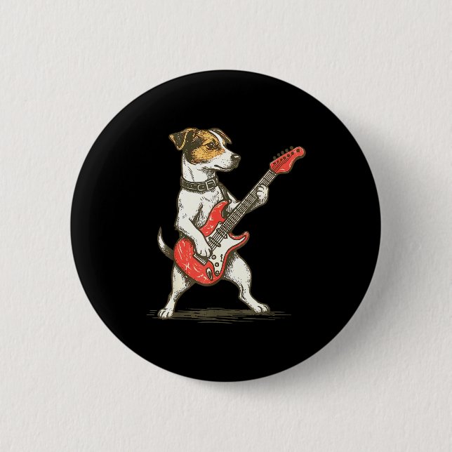 Jack Russell Terrier Dog Playing Guitar Rocker Gui Button (Front)