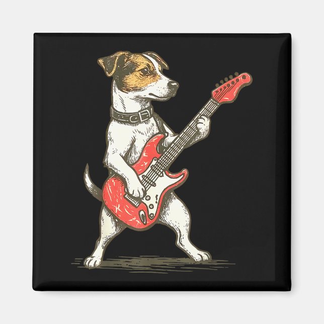 Jack Russell Terrier Dog Playing Guitar Rocker Gui Magnet (Front)