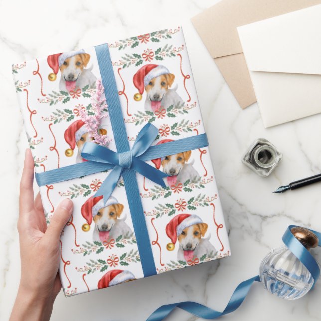 Jack Russell Terrier Dog Santa Christmas Wrapping Paper (Gifting)