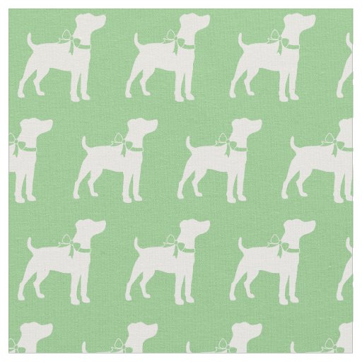 Jack Russell Terrier Dog Silhouette Pet Sage Green Fabric
