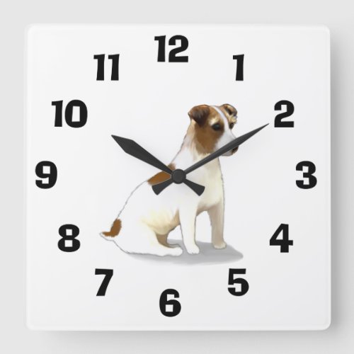 Jack Russell Terrier Dog Sitting Square Wall Clock