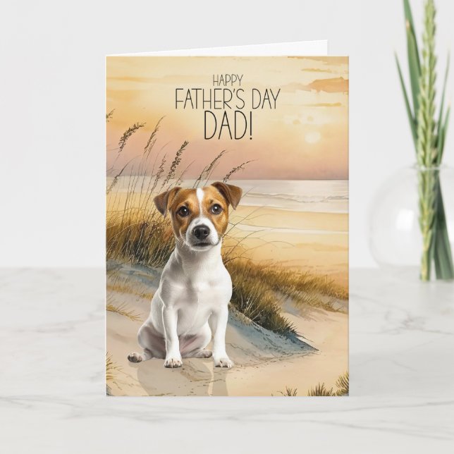 Jack Russell Terrier Dog Sunset Beach Father's Day Holiday Card (Front)