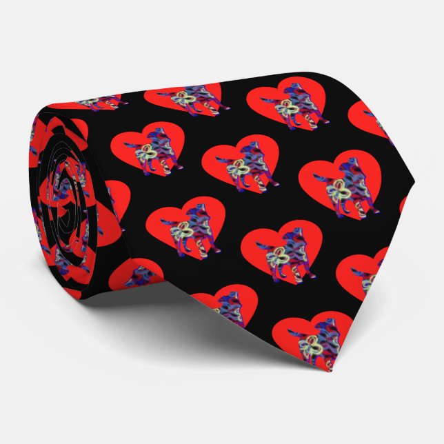 Jack Russell Terrier Dog Valentines Day Heart Neck Tie (Rolled)