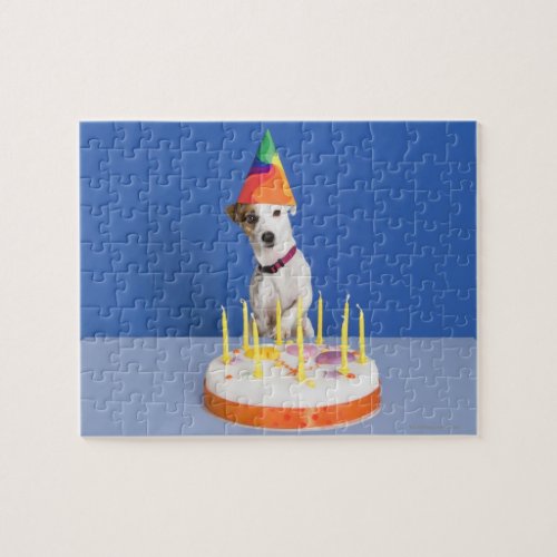Jack Russell Terrier dog wearing party hat Jigsaw Puzzle