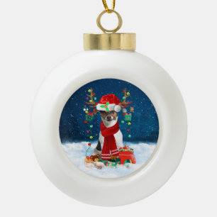 Jack Russell Terrier dog with Christmas gifts Ceramic Ball Christmas Ornament