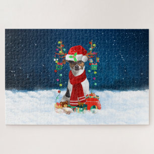 Jack Russell Terrier dog with Christmas gifts Jigsaw Puzzle