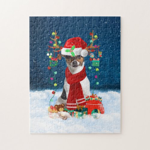 Jack Russell Terrier dog with Christmas gifts Jigsaw Puzzle