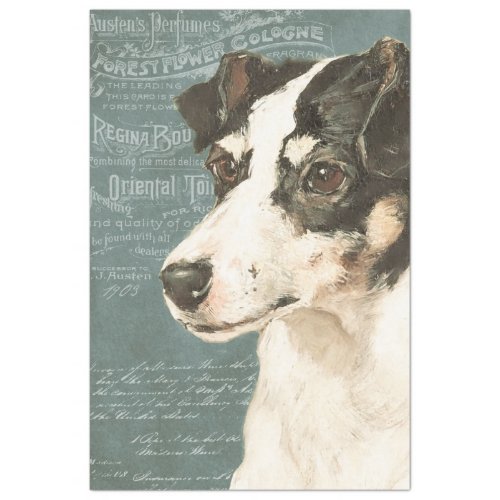 Jack Russell Terrier Dog with Vintage Ephemera Tissue Paper