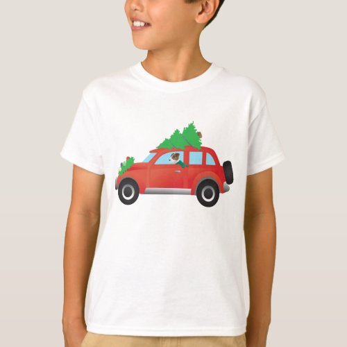 Jack Russell Terrier Driving Christmas Car T_Shirt