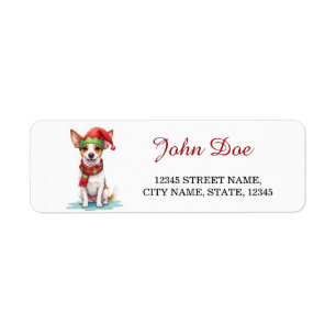 Jack Russell Terrier Elf Hat Christmas Return Label