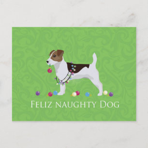 Jack Russell Terrier Feliz Naughty Dog Christmas Holiday Postcard