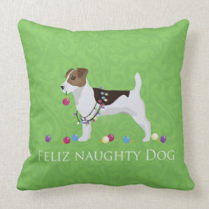 Jack Russell Terrier Feliz Naughty Dog Christmas Throw Pillow