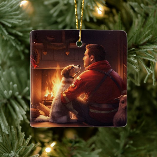 Jack Russell Terrier Fireman, Puppy, Pet Dog Lover Ceramic Ornament (Tree)