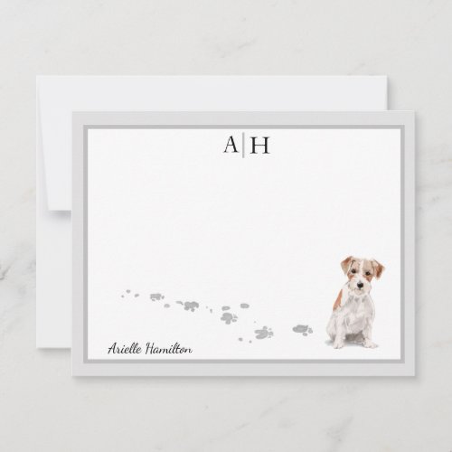 Jack Russell Terrier Gray Border Monogram Note Card