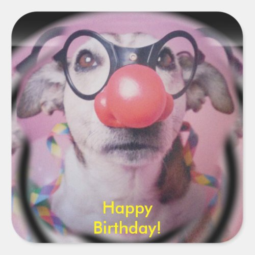 Jack Russell Terrier Happy Birthday Crazy Clown Square Sticker