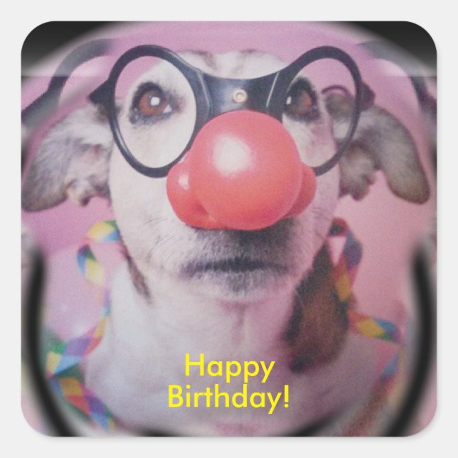 Jack Russell Terrier Happy Birthday Crazy Clown Square Sticker (Front)