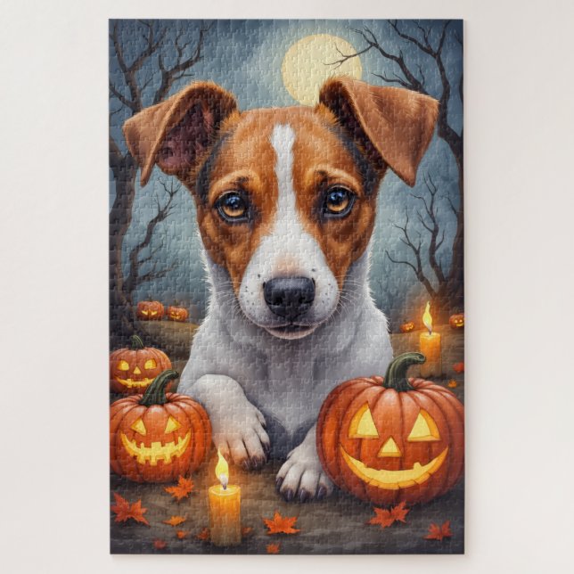 Jack Russell Terrier Haunted Halloween Portrait  Jigsaw Puzzle (Vertical)
